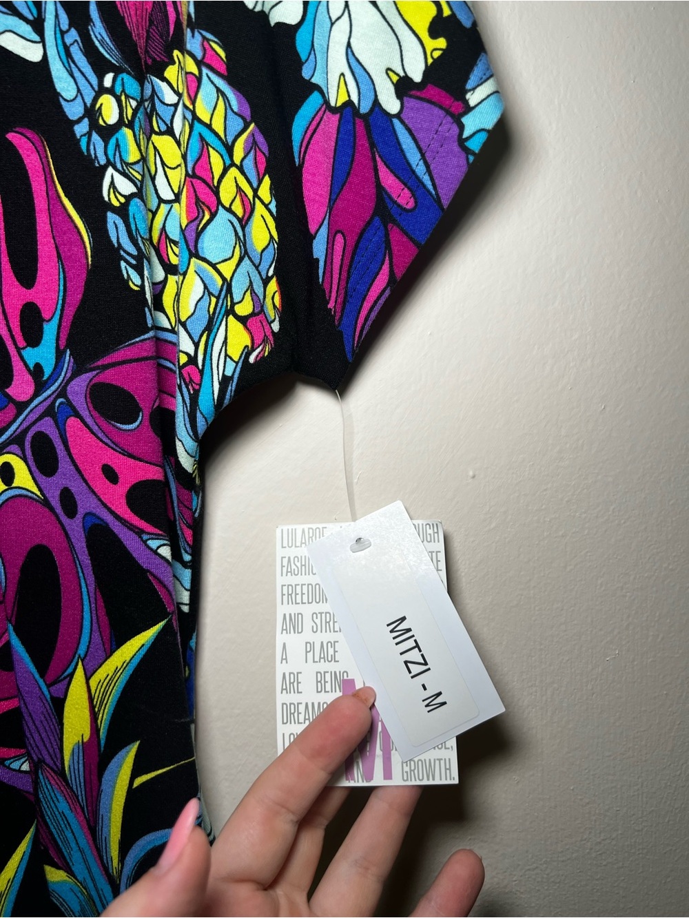 LuLaRoe Mitzi Black Top Pineapple Print - Picture 2 of 5